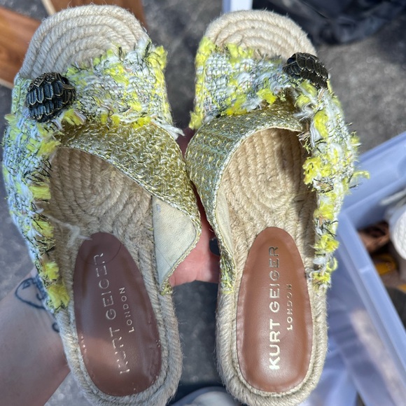 Kurt Geiger Women's Yellow Tweed Espadrille Sandals - Picture 1 of 2